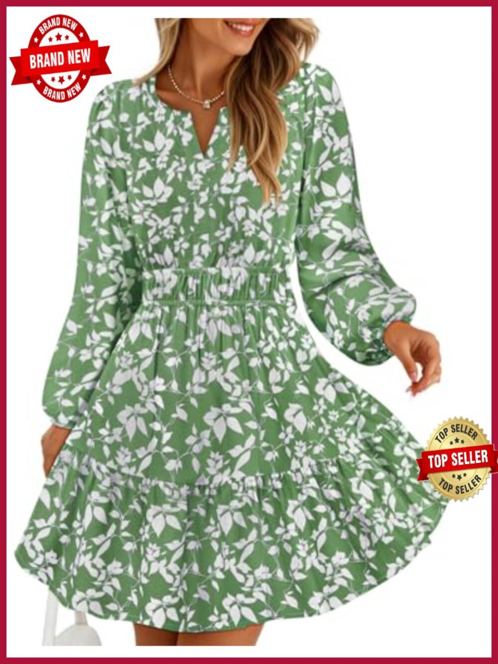 Womens Floral Mini Dress Long Sleeve Smocked Swing Wedding Guest A-Line